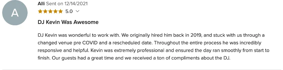 Review on WeddingWire, Dec 14, 2021