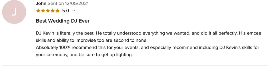 Review on WeddingWire, Dec 5, 2021
