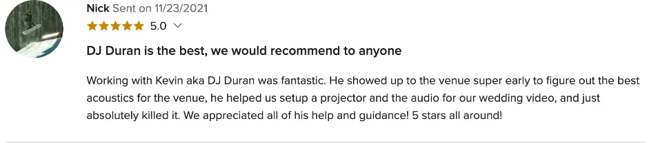 Review on WeddingWire, Nov 23, 2021