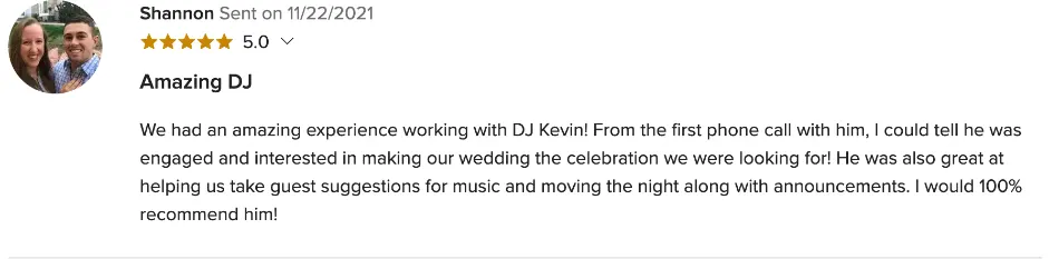 Review on WeddingWire, Nov 22, 2021