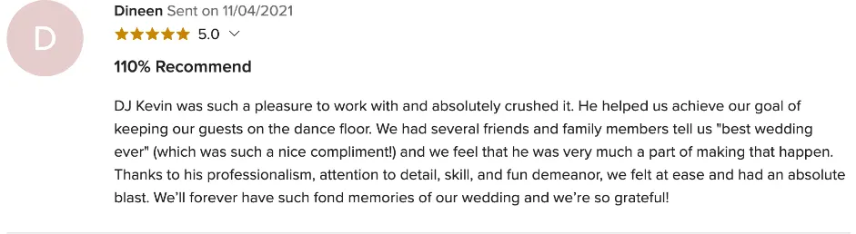 Review on WeddingWire, Nov 4, 2021