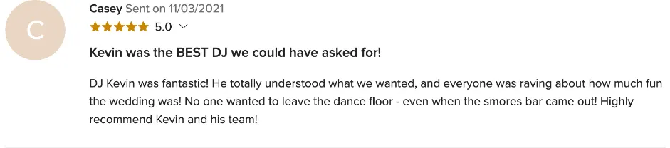 Review on WeddingWire, Nov 3, 2021