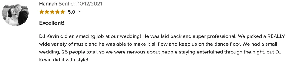 Review on WeddingWire, Oct 12, 2021