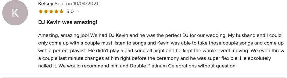 Review on WeddingWire, Oct 4, 2021