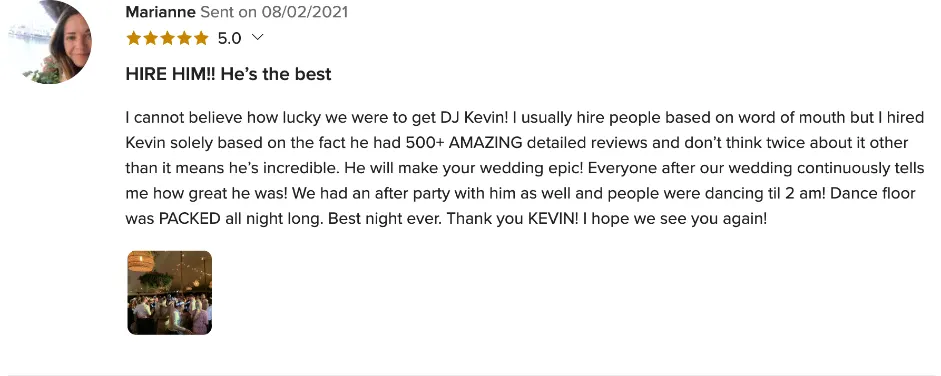 Review on WeddingWire, Aug 2, 2021