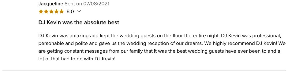 Review on WeddingWire, Jul 8, 2021