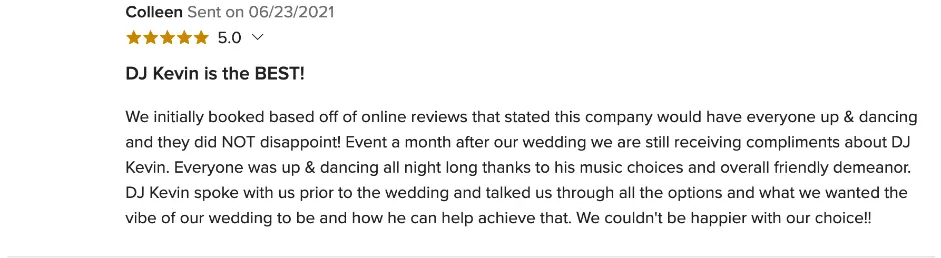 Review on WeddingWire, Jun 23, 2021