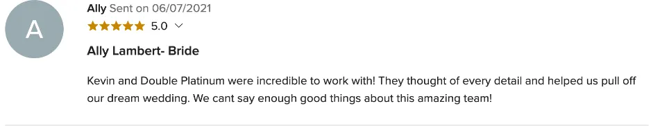 Review on WeddingWire, Jun 7, 2021