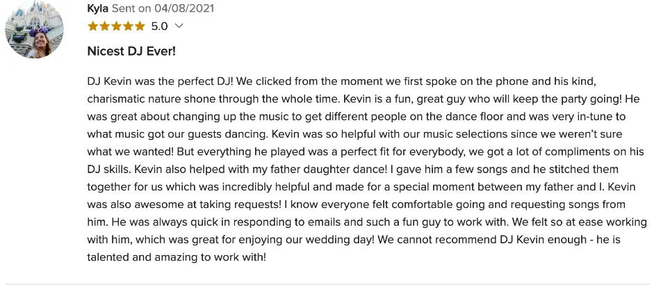 Review on WeddingWire, Apr 8, 2021