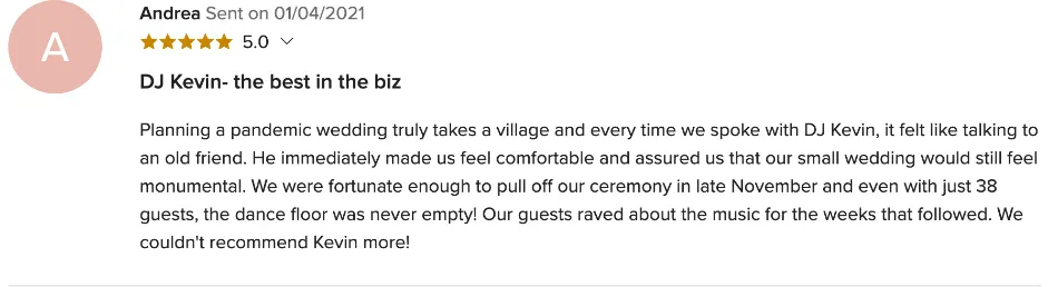 Review on WeddingWire, Jan 4, 2021