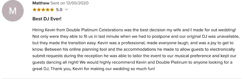 Review on WeddingWire, Dec 5, 2020
