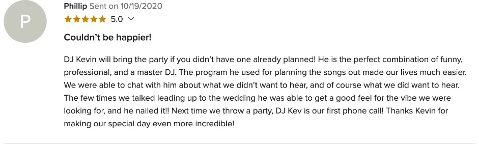 Review on WeddingWire, Oct 19, 2020