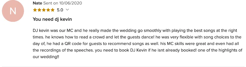 Review on WeddingWire, Oct 6, 2020