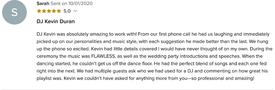Review on WeddingWire, Oct 1, 2020
