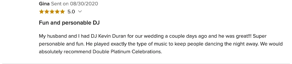 Review on WeddingWire, Aug 30, 2020