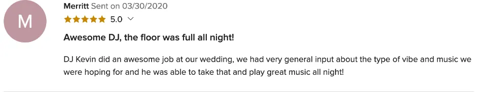 Review on WeddingWire, Mar 30, 2020