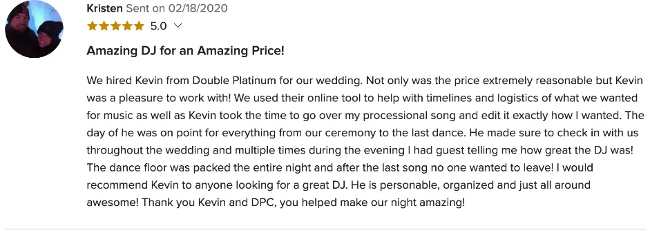 Review on WeddingWire, Feb 18, 2020