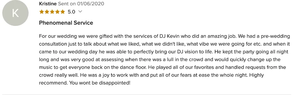 Review on WeddingWire, Jan 6, 2020