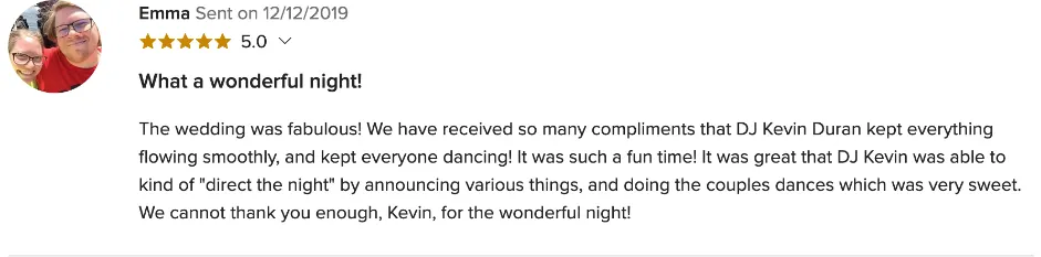 Review on WeddingWire, Dec 12, 2019