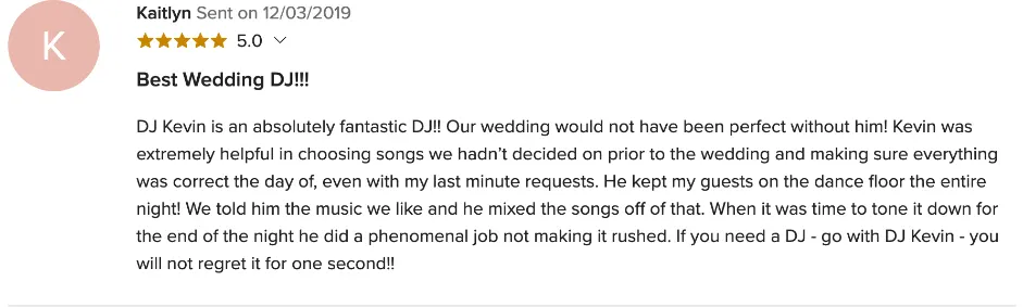 Review on WeddingWire, Dec 3, 2019