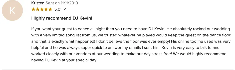 Review on WeddingWire, Nov 11, 2019