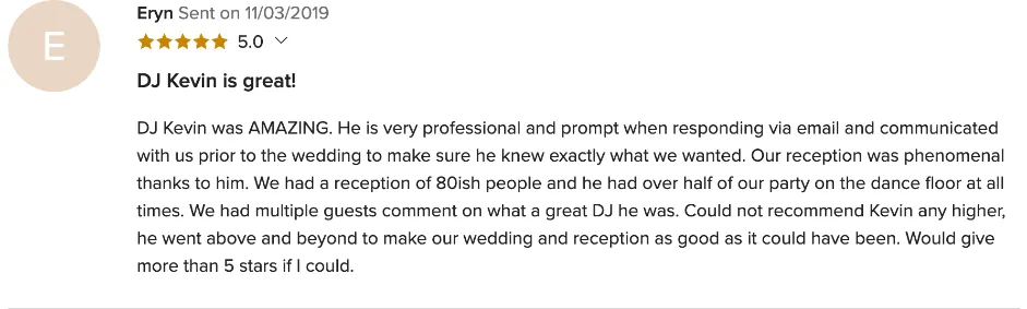 Review on WeddingWire, Nov 3, 2019