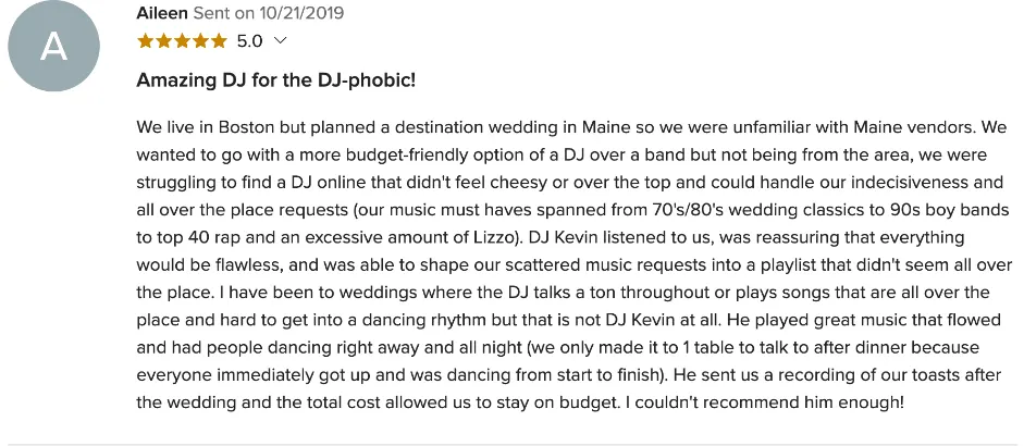 Review on WeddingWire, Oct 21, 2019
