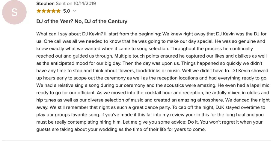 Review on WeddingWire, Oct 14, 2019