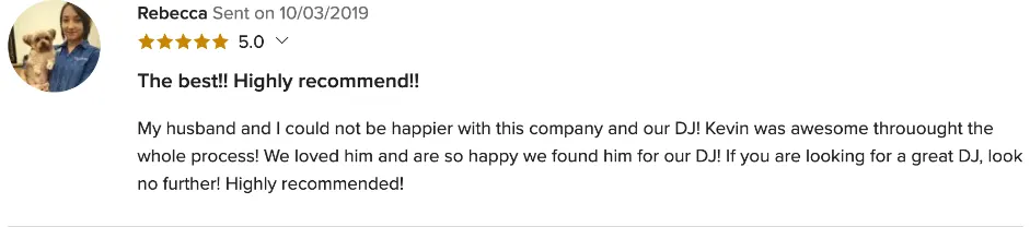 Review on WeddingWire, Oct 3, 2019