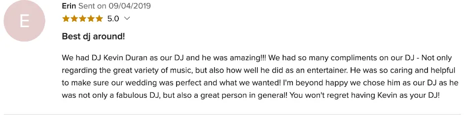 Review on WeddingWire, Sep 4, 2019