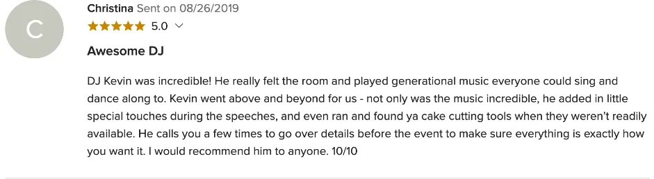 Review on WeddingWire, Aug 26, 2019