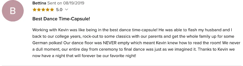 Review on WeddingWire, Aug 19, 2019
