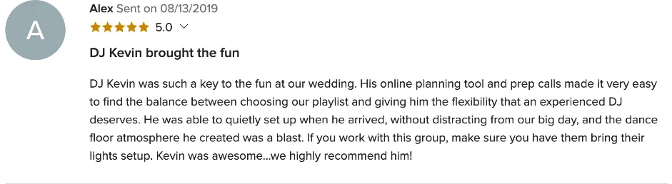 Review on WeddingWire, Aug 13, 2019