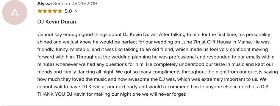 Review on WeddingWire, Jun 25, 2019
