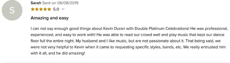 Review on WeddingWire, Jun 8, 2019