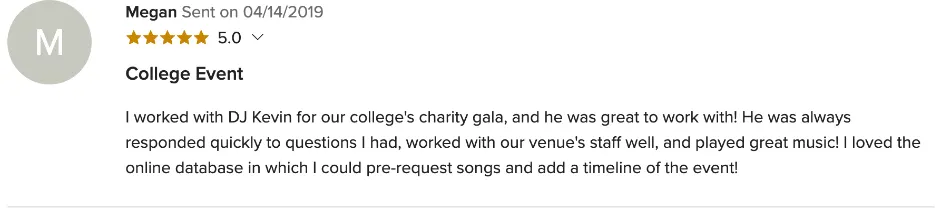 Review on WeddingWire, Apr 14, 2019