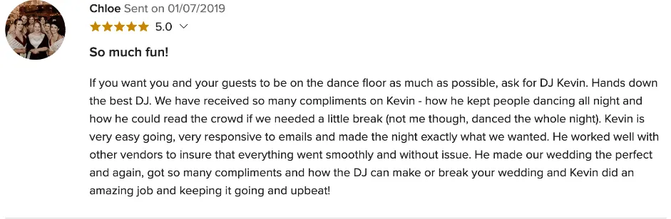 Review on WeddingWire, Jan 7, 2019