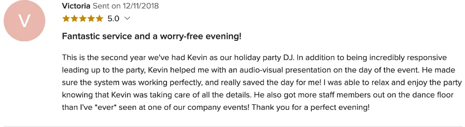 Review on WeddingWire, Dec 11, 2018