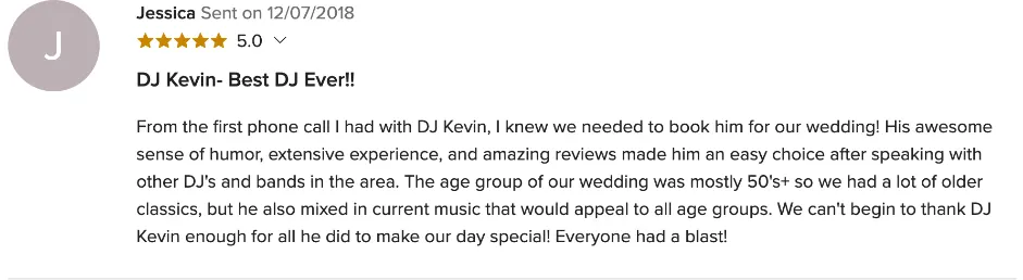 Review on WeddingWire, Dec 7, 2018