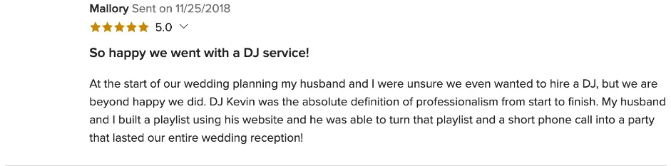 Review on WeddingWire, Nov 25, 2018