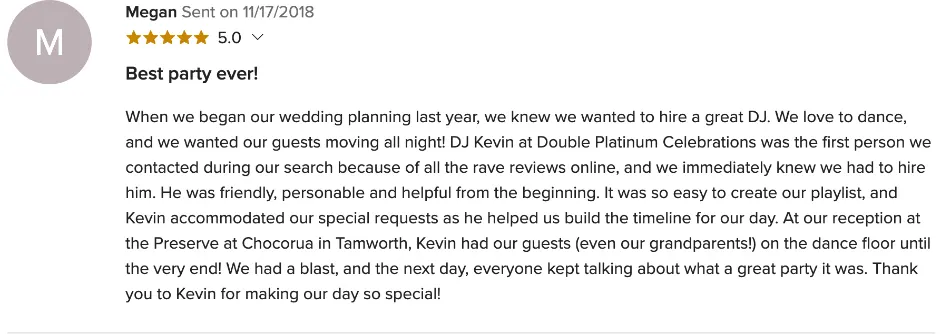Review on WeddingWire, Nov 17, 2018