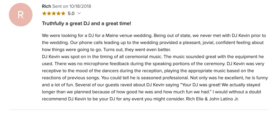 Review on WeddingWire, Oct 18, 2018
