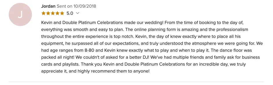 Review on WeddingWire, Oct 9, 2018