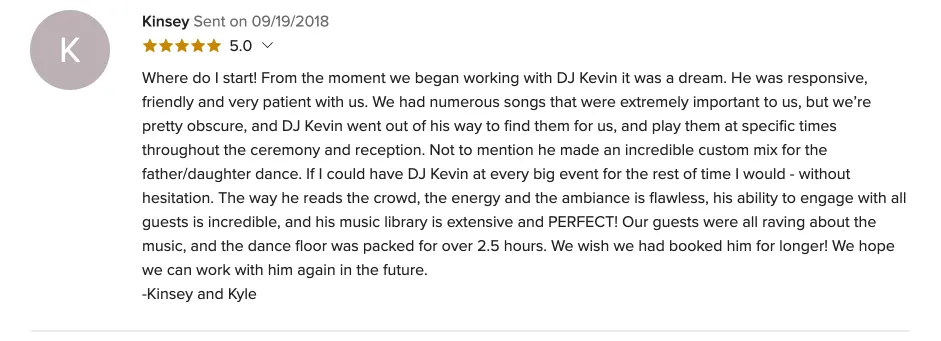 Review on WeddingWire, Sep 19, 2018
