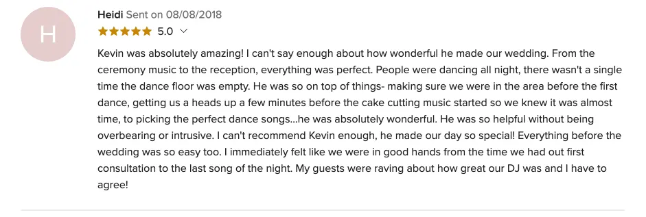 Review on WeddingWire, Aug 8, 2018
