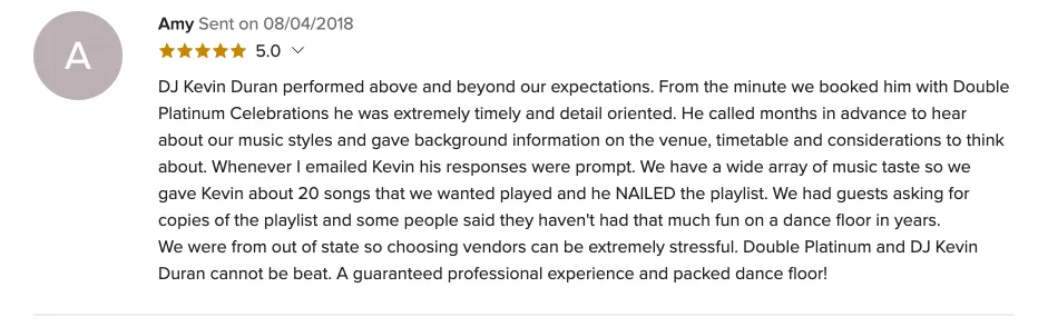 Review on WeddingWire, Aug 4, 2018