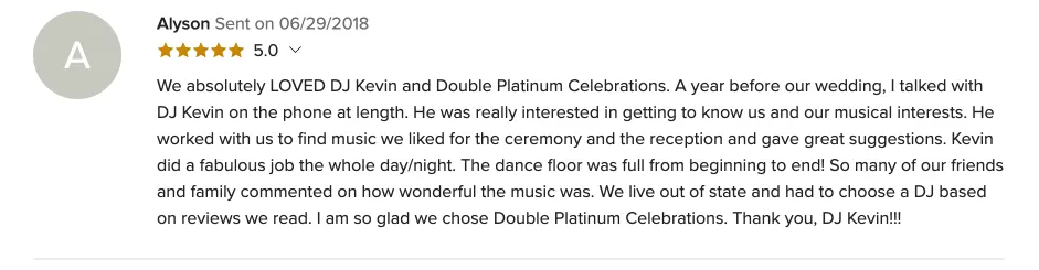 Review on WeddingWire, Jun 29, 2018