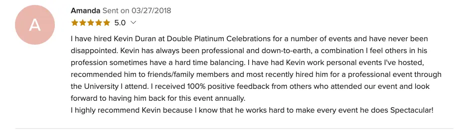 Review on WeddingWire, Mar 27, 2018