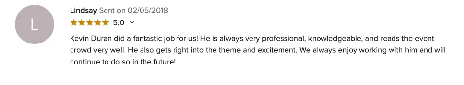 Review on WeddingWire, Feb 5, 2018
