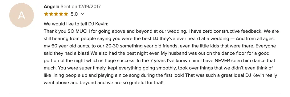 Review on WeddingWire, Dec 19, 2017